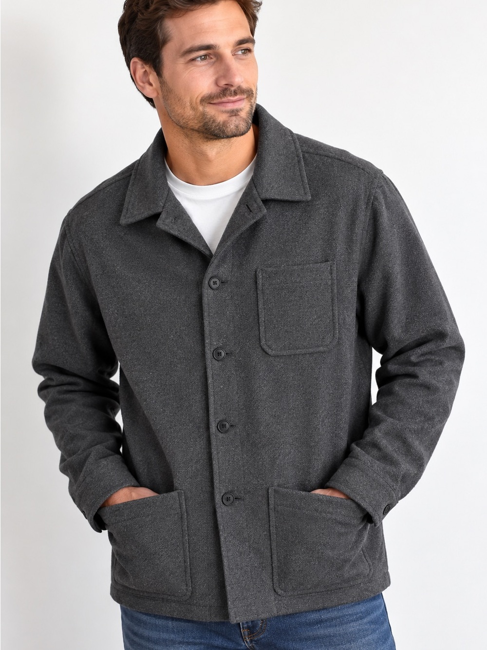 Murano Men’s Charcoal Grey Chore Jacket Medium Textured Shacket Overshirt